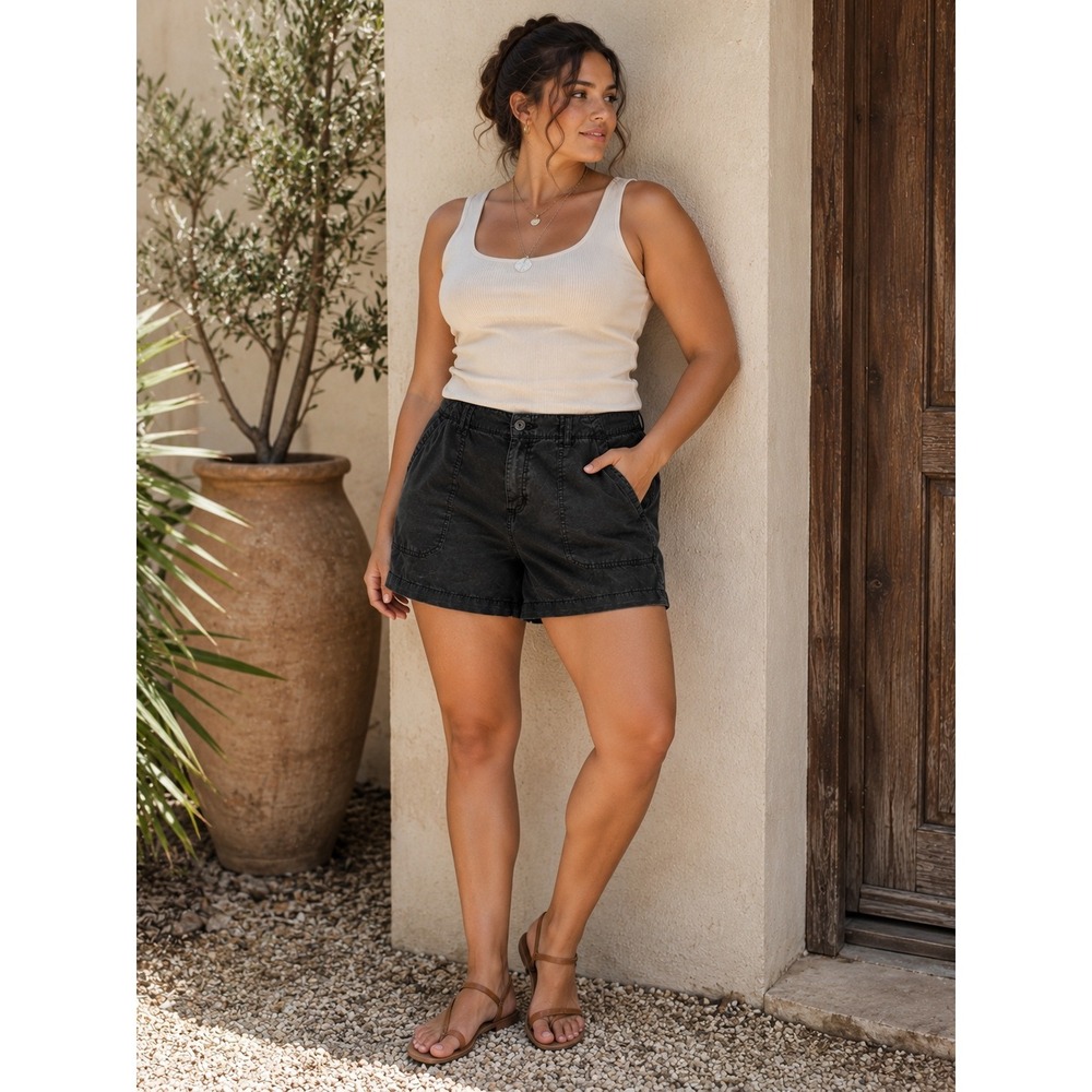 Social Standard Sanctuary Utility Shorts Elastic Back Black Size XL